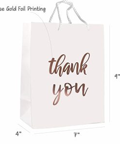 12 Pack Thank You Gift Bags - Elegant Paper Gift Bags With ‘’Thank You’’ Embossed In Rose Gold Foil Letters - Perfect For Birthday Party, Wedding Party, Paper Favor Bags 4"x 7"x 9" Inches - White