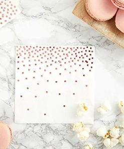 100 Pack Rose Gold Cocktail Napkins with Foil Polka Dots for Birthday, Wedding Decorations, 3-Ply (5 x 5 In)
