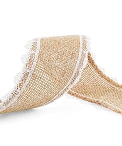 WANVISLIN 10 Yard Burlap Ribbon with White Lace Natural Jute Burlap Ribbon for Bouquets, Wedding Decoration, Wreaths, Bows, Crafts,Home Decoration 2-1/4 inch Wide