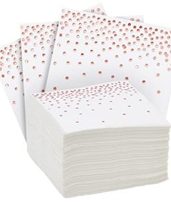100 Pack Rose Gold Cocktail Napkins with Foil Polka Dots for Birthday, Wedding Decorations, 3-Ply (5 x 5 In)