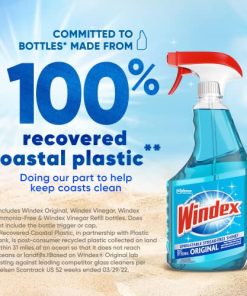 Windex Glass and Window Cleaner Spray Bottle, Bottle Made from 100% Recovered Coastal Plastic, Original Blue, 23 fl oz