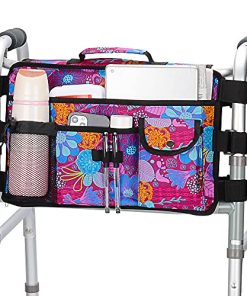 Walker Bag for Seniors-supregear Folding Walker Accessories Bag (Double Sided), Walker Basket Caddy Large Capacity Waterproof Tote with 9 Pockets and Cup Holder