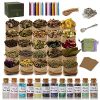 Wiccan Gifts Set for Beginners Women Witchy Valentines Gift Crystals for Witchcraft Supplies Box for Spells Candle for Witches Supplies and Tools Kit with 25 Packs of Herbs and 12 Bottles Crystal Set