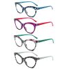 CECTHNIA 4 Pairs Reading Glasses For Women With Spring hinge Cat eye readers by blue light blocking lens(Mix)+1.00