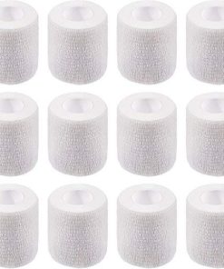 12 Pieces Self Adhesive Bandage Wrap Tape Stretch Self Adherent Cohesive Toe Tape for Sports, Wrist, Ankle, 5 Yards Each (White, 2 Inches)