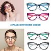 CECTHNIA 4 Pairs Reading Glasses For Women With Spring hinge Cat eye readers by blue light blocking lens(Mix)+1.00